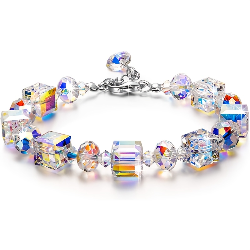 TEMU Women's Bracelet Northern Lights Artificial Crystal Bracelet 7 "+ 2" Extension Chain, Day Birthday Anniversary Gift For Women Girls