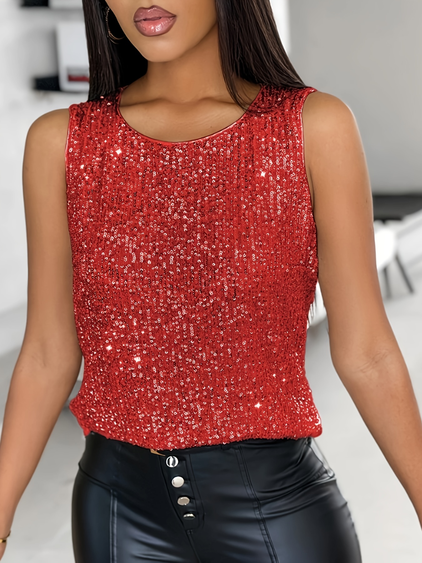 canotta donna senza maniche paillettes blusa elegante Temu