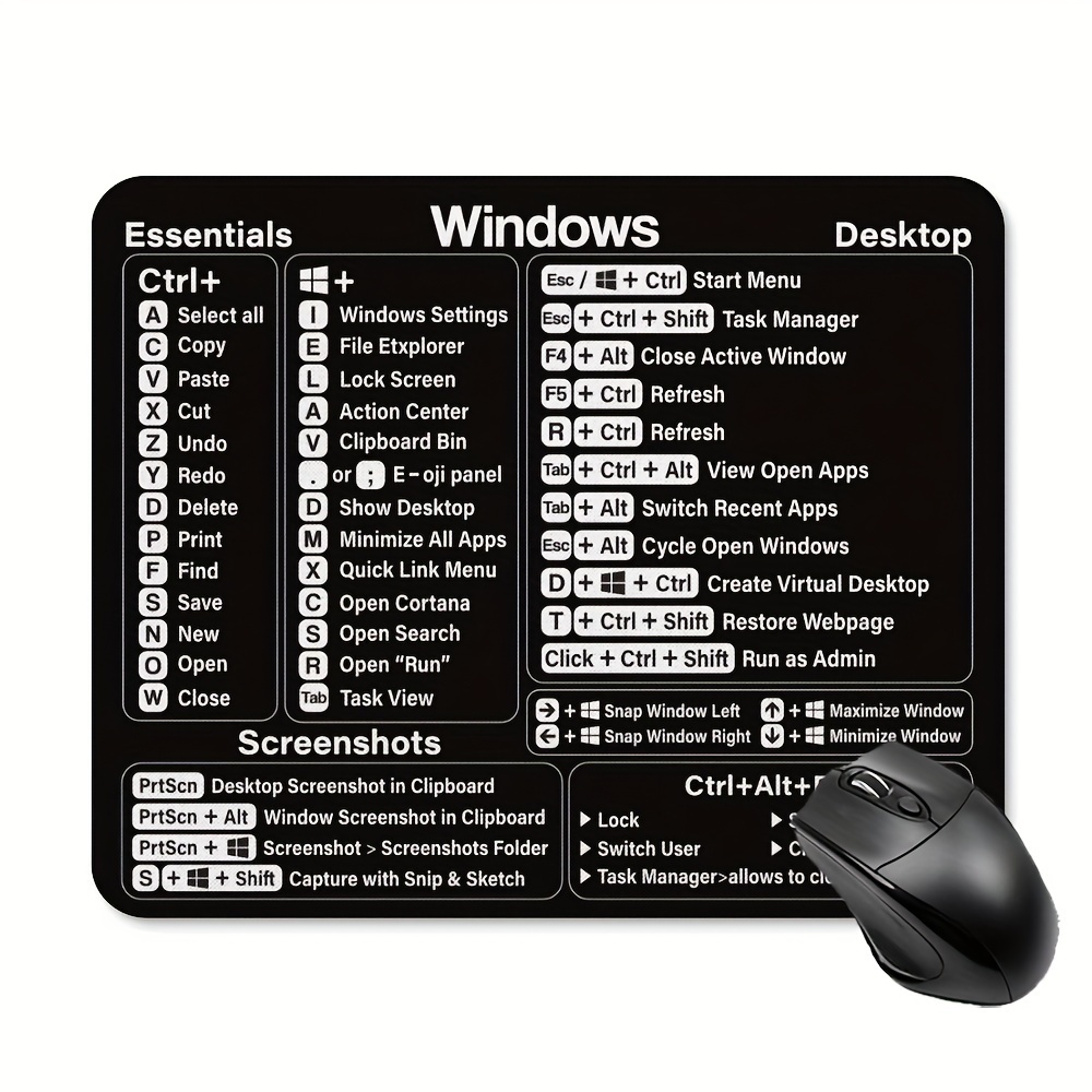 

Non-slip Rubber Mouse Pad With Windows Shortcuts Guide - Waterproof, Oblong Office And Gaming Mouse Pad For Desktop And Laptop Computers