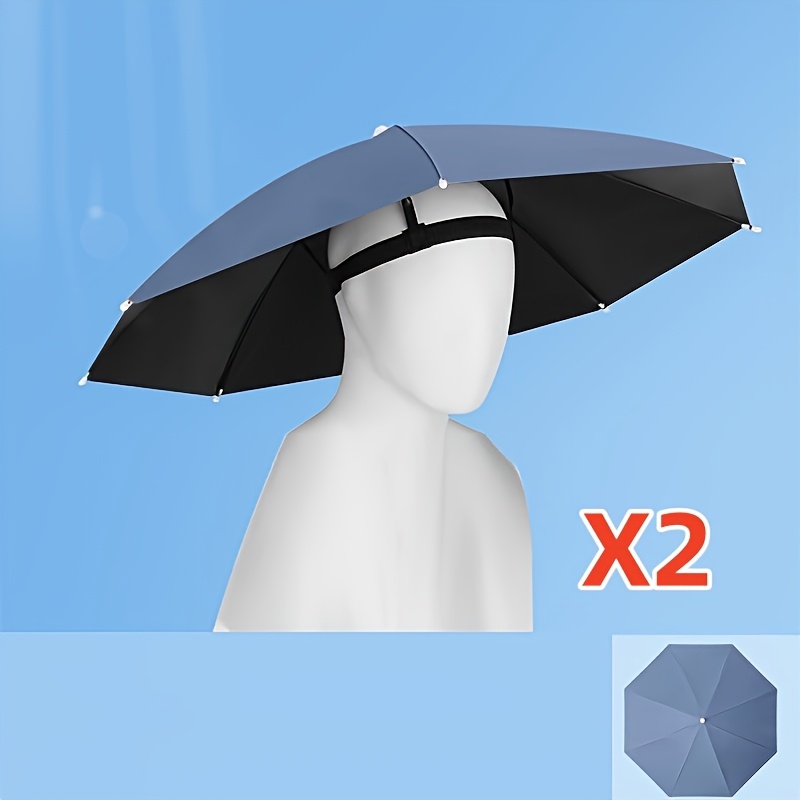27.17inch Diameter Fashion Outdoor Black Gum Sunscreen Windproof Head-Mounted Umbrella Top Folding Hat Umbrella