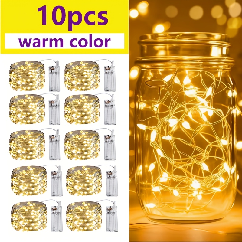 TEMU 10pcs Warm White Led Fairy Light Strings 30 Leds Diy Handmade Decor Lights For Birthday Banquet Wedding Flower Gift Box Christmas Tree Indoor