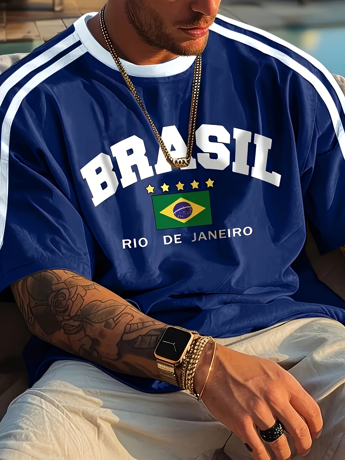 mens brazil soccer jersey t shirt blue print Temu Ireland