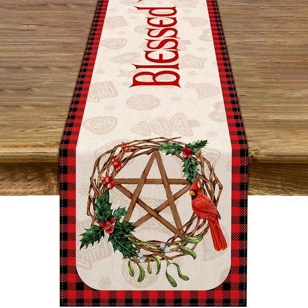 

Christmas Polyester Table - Pagan Yule And Wreath - Rectangular Decor For Fireplace, & Dining Table (1pc)