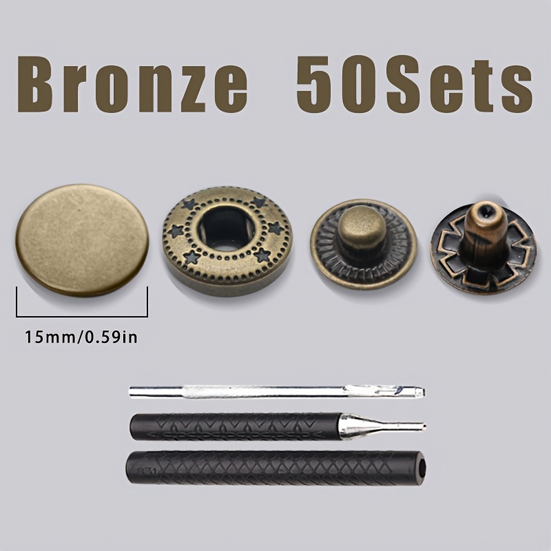 Image of 50 Sets Metal Snap Buttons, Fastener Kit, Buttons, Sewing Supplies, Heavy Duty Leather Snaps, With Fixing Tools, Suitable For Crafts, Clothing, Hats, Bags, Shoes, Leather, Outdoor Tools, Etc