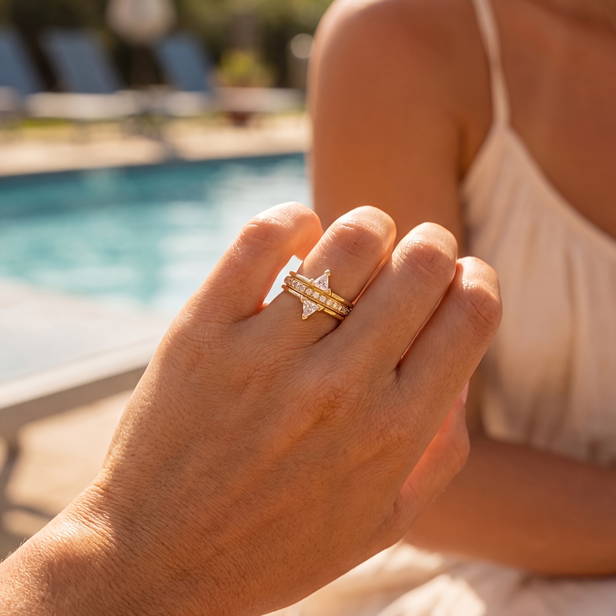 Women's Elegant Triangle-Shaped Decorative Ring for Special Occasions