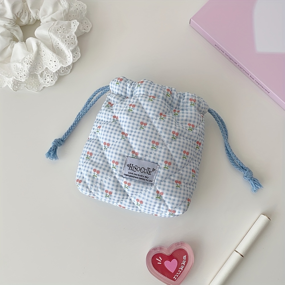 Image of Drawstring Pouch Cute Quilting Storage Bag, Travel Portable Organizer, Fade-resistant Foldable, Portable Makeup Bag, Holiday Gift, Christmas-halloween-valentine's Day Present