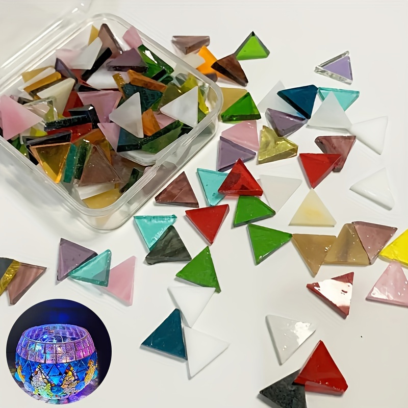 

100 Pcs Vintage Glass Mosaic Tiles, 1.4cm/0.55inch Triangular, Transparent Colored, Craft Supplies For Diy Projects, Decorative Embellishments, Art Creation