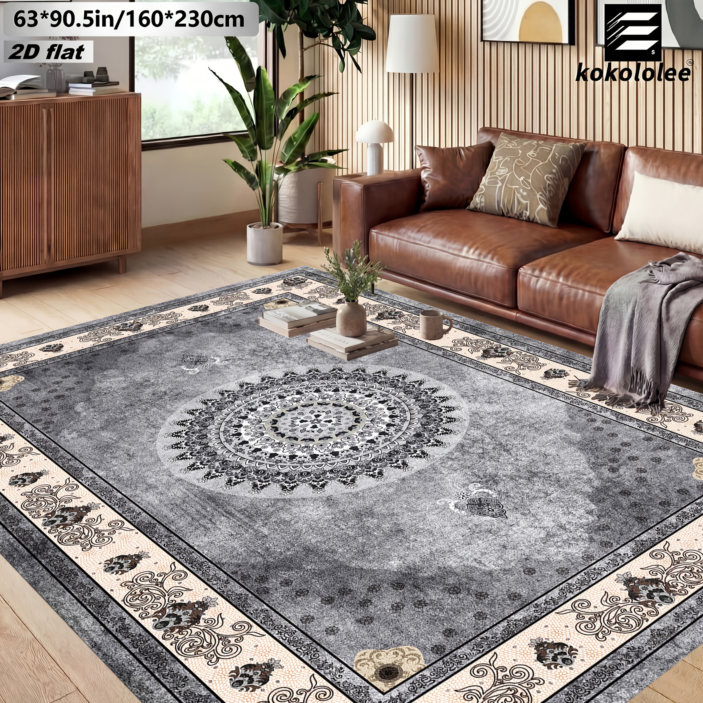 TEMU 1pc Luxury Velvet Area Mat - Bohemian Persian Carpet, Non Slip Backed Machine Washable 100% Polyester Fiber - Perfect For Areas Such As Living