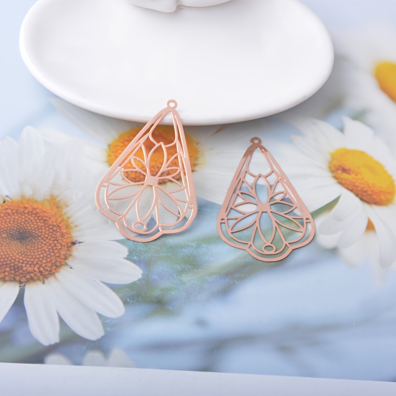 10pcs Colorful Hollow-Out Floral Teardrop Charms for DIY