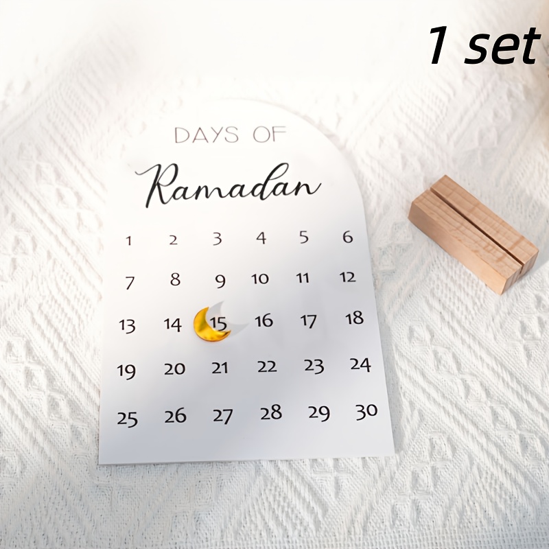 [2d Flat] [] 30-day Ramadan Countdown Calendar - Acrylic Eid Al-fitr Calendar With Arabic/english Dates And Numbered Dates - Modern Ramadan Home Desktop Decoration, 30-day Countdown Chart