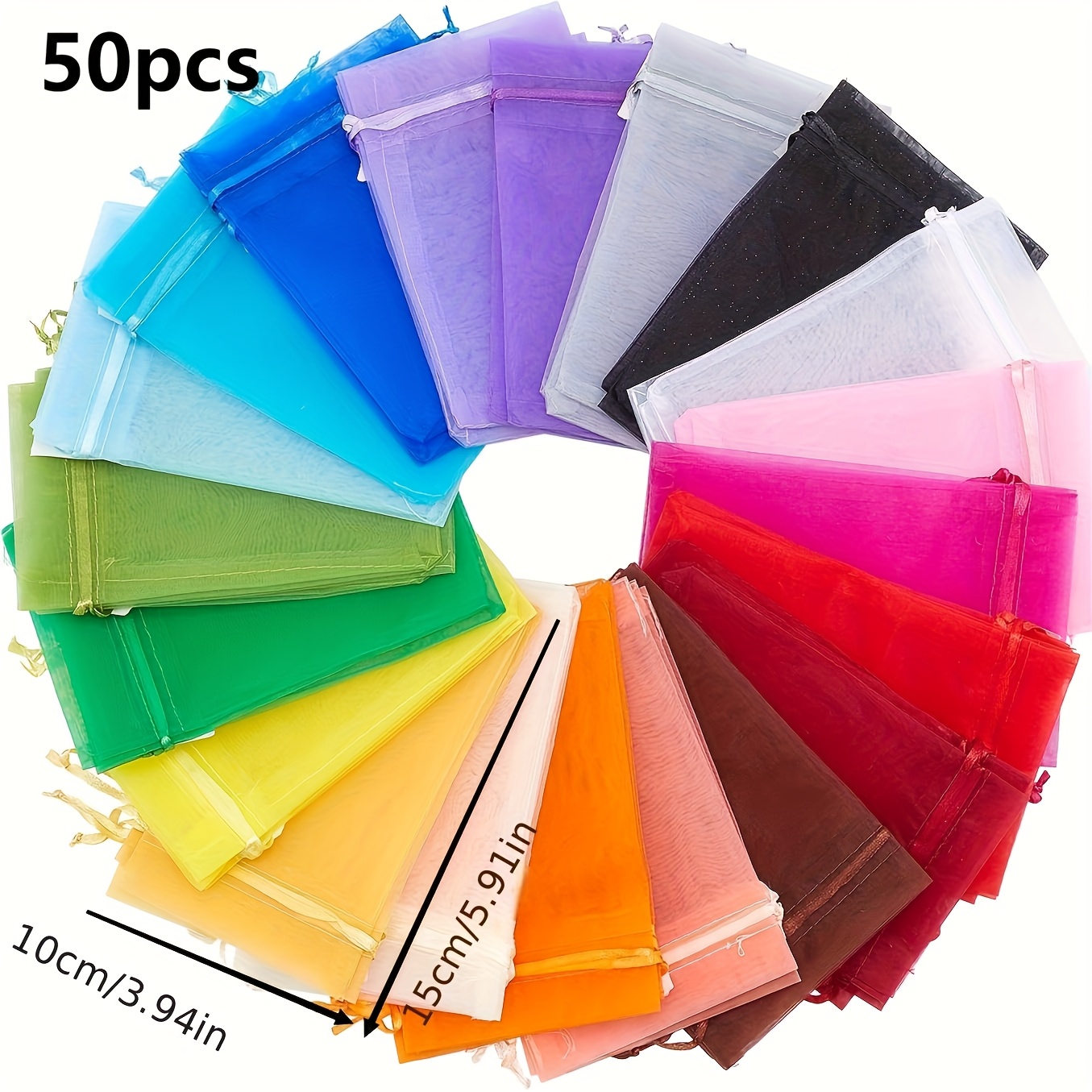 E-shop Geschenk für Sie/Ihn 50 Stück Kleine Mittlere Große Gemischte Farben Kordelzug Organza Geschenktüten Hochzeit für Party Gastgeschenke