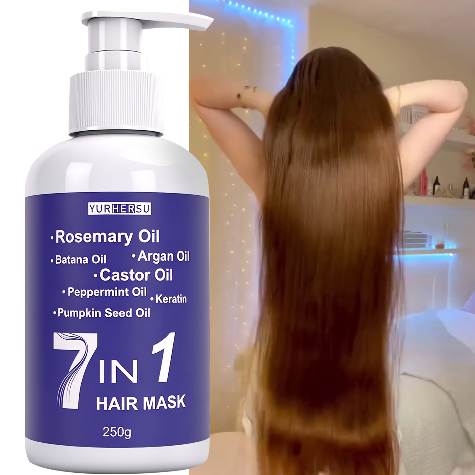 Image of 7-in-1 Magic Hair Mask, Deep Conditioning Anti-breakage Soften Hair, For Dry Hair Hydrating, Enriched With Rosemary Oil, Castor Oil, Batana Oil, Argan Oil, Pumpkin Seed Oil, Peppermint Oil, Keratin