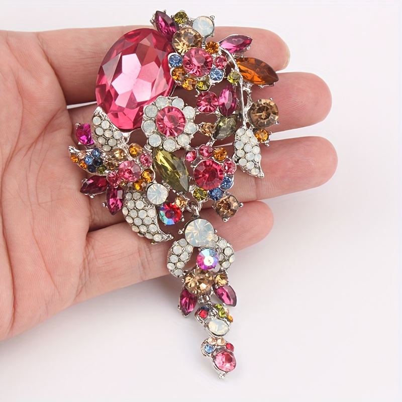 

Crystal Brooch Pin, Elegant & , Oversized Rhinestone Bouquet Design, Fashion Jewelry Accessory For Women