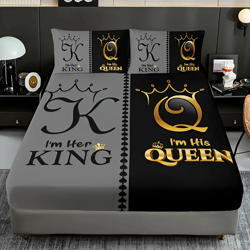 3pcs super soft breathable black grey color blocking letter bed sheet 1pc bed sheet 2pcs pillowcase no filling deep pocket in 15 inch mattress protector bedroom high definition printing suitable for room decor Product details 6