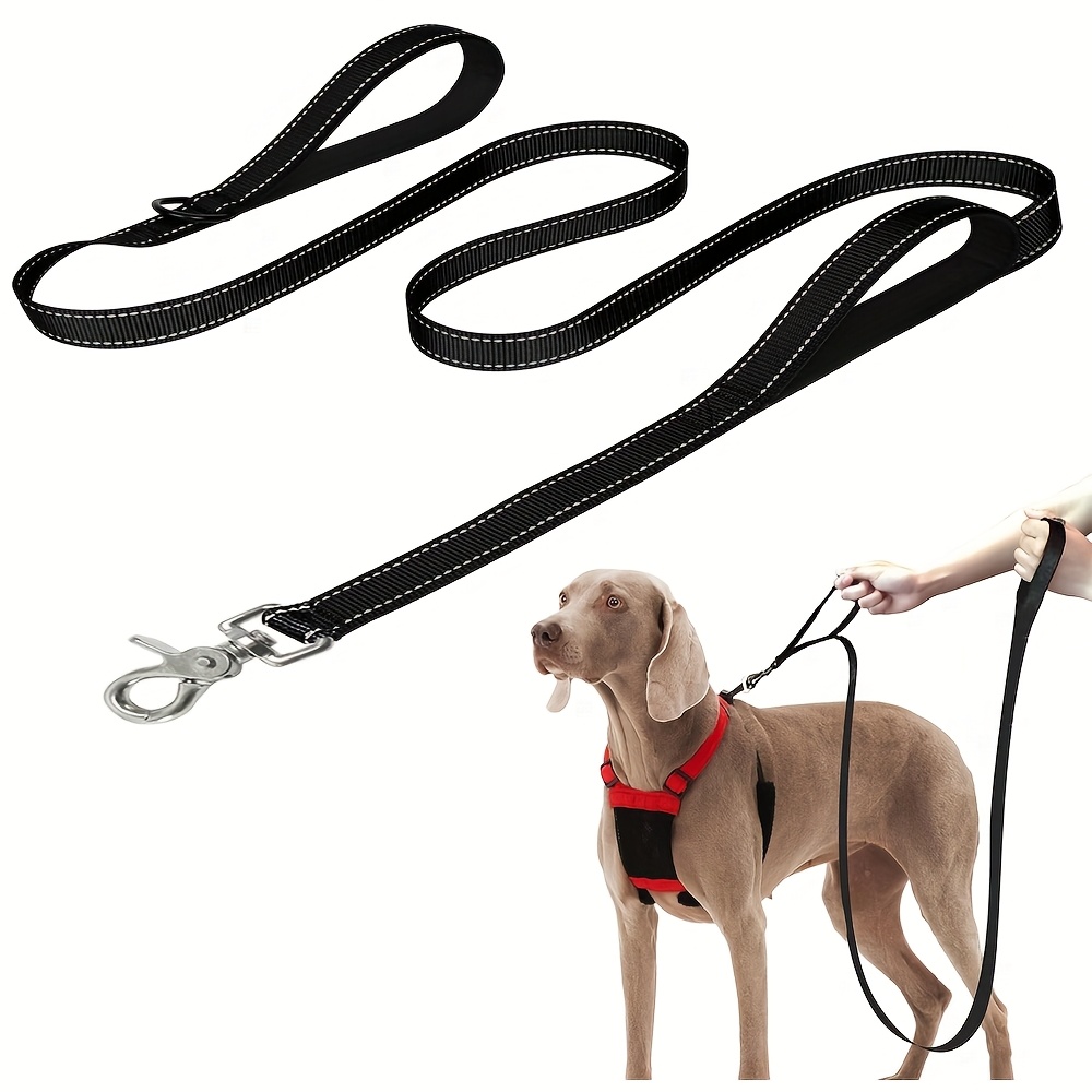 6ft Dog Leash Heavy Duty For Large Dogs That Pull, Double Handle For Traffic Control, Double-sided Reflective Leashes For Large Medium Dogs Night Safety, Black