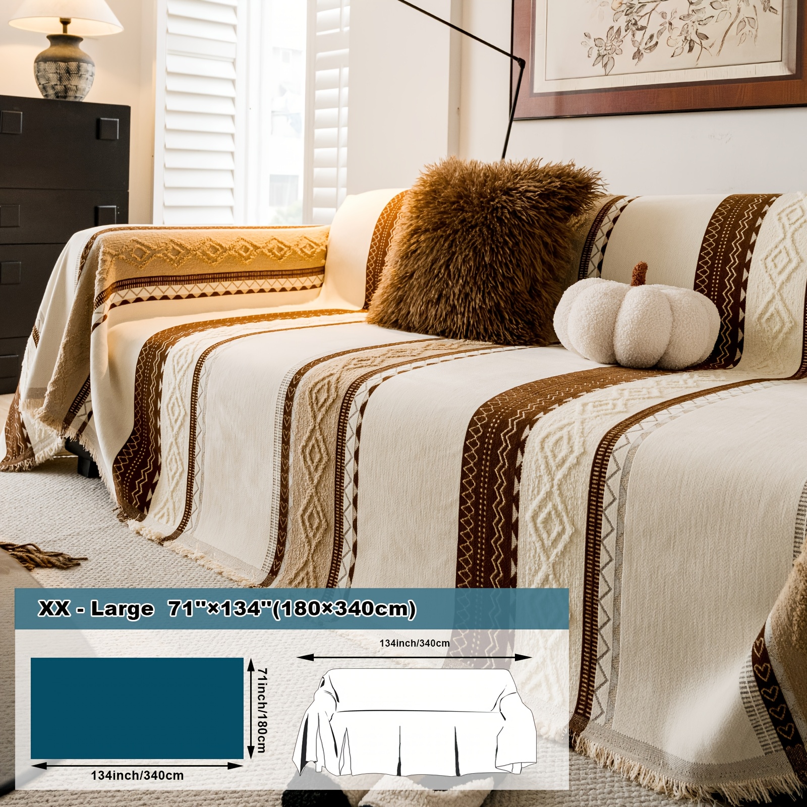 Wilderness Chenille & Faux Fur Blend Sofa Throw, Bohemian Style
