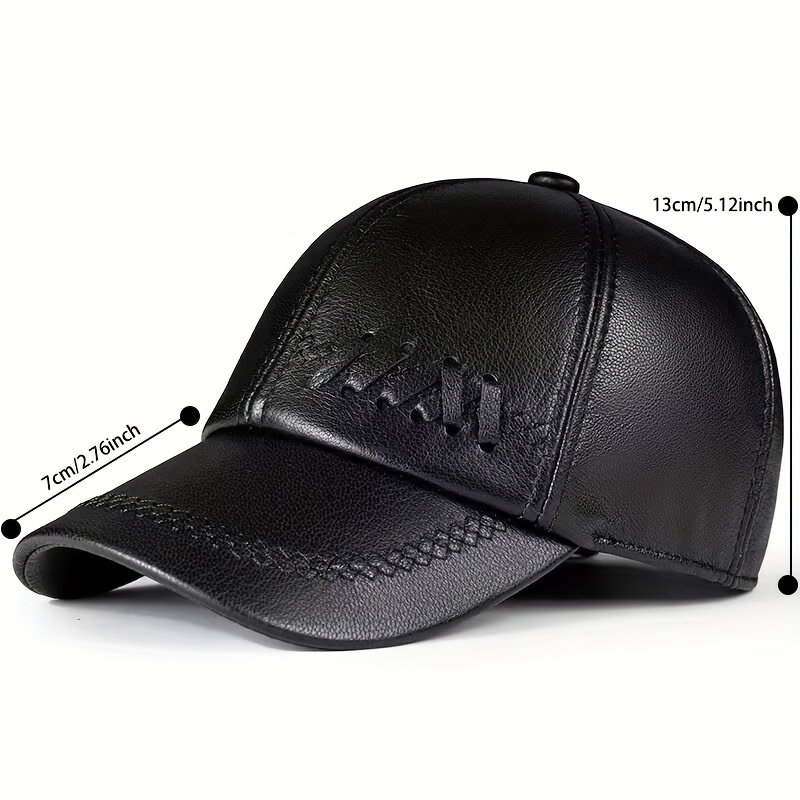 Unisex Black Genuine Leather Baseball Cap