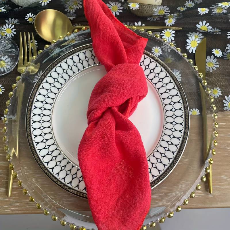 Serviettes En Tissu Coton - Lot De 6 - 42x42 Cm - Franges Pompons - Pour Table Fête, Mariage, Noël - Kaki Élégant