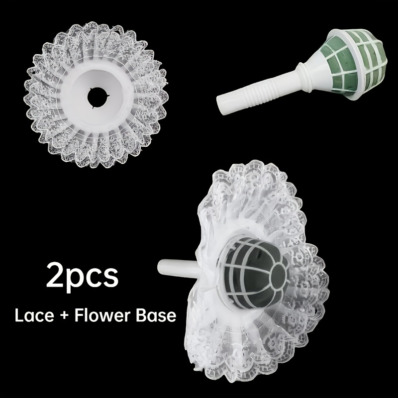 TEMU 2pcs Lace Bouquet Base With Realistic Flower Holder - Wedding Centerpiece Base Suitable For Artificial Flowers, Roses, Carnations - Durable