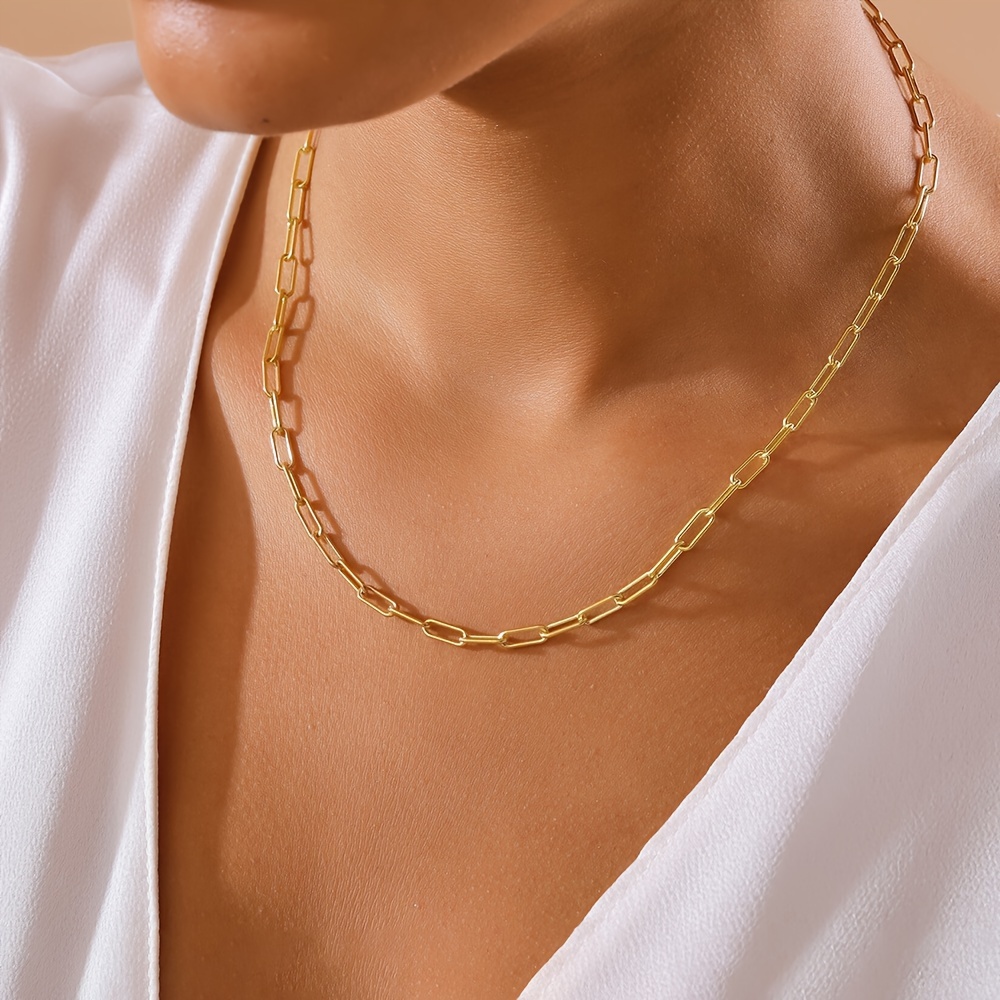 

1pc Elegant 18k Golden Plated Stainless Steel Chain Necklace For Women, Vintage Layered Necklace, Ideal For & Day Gift