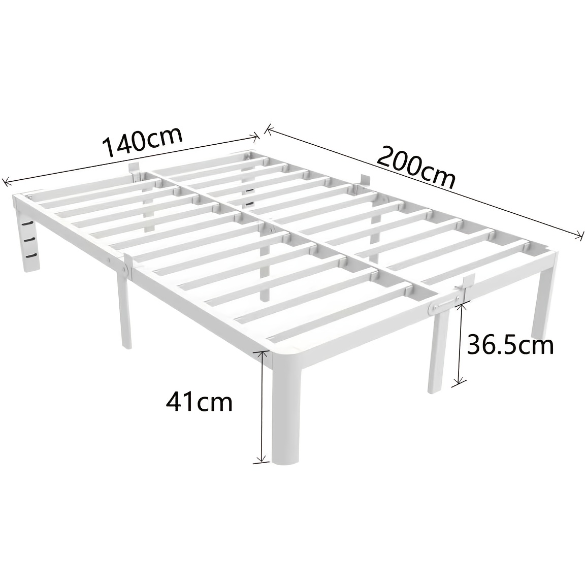 Image of Bed For 2 People 140x190cm, White Frame With Non-slip Feet And Large Storage Space (41cm), Ideal For The Bedroom And