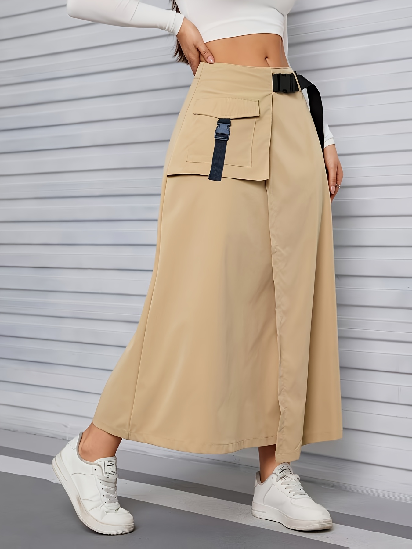 Cargo Skirt Plus Size Khaki Skirt With Pockets Midi Skirt Plus