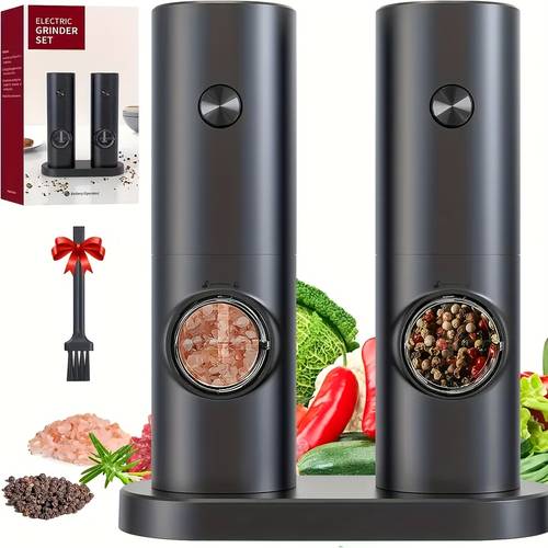 item picture 1 set electric salt and pepper grinder set automatic with stainless 304 adjustable coarseness operation battery aa with led lit base pepper shaker dining table camping rv