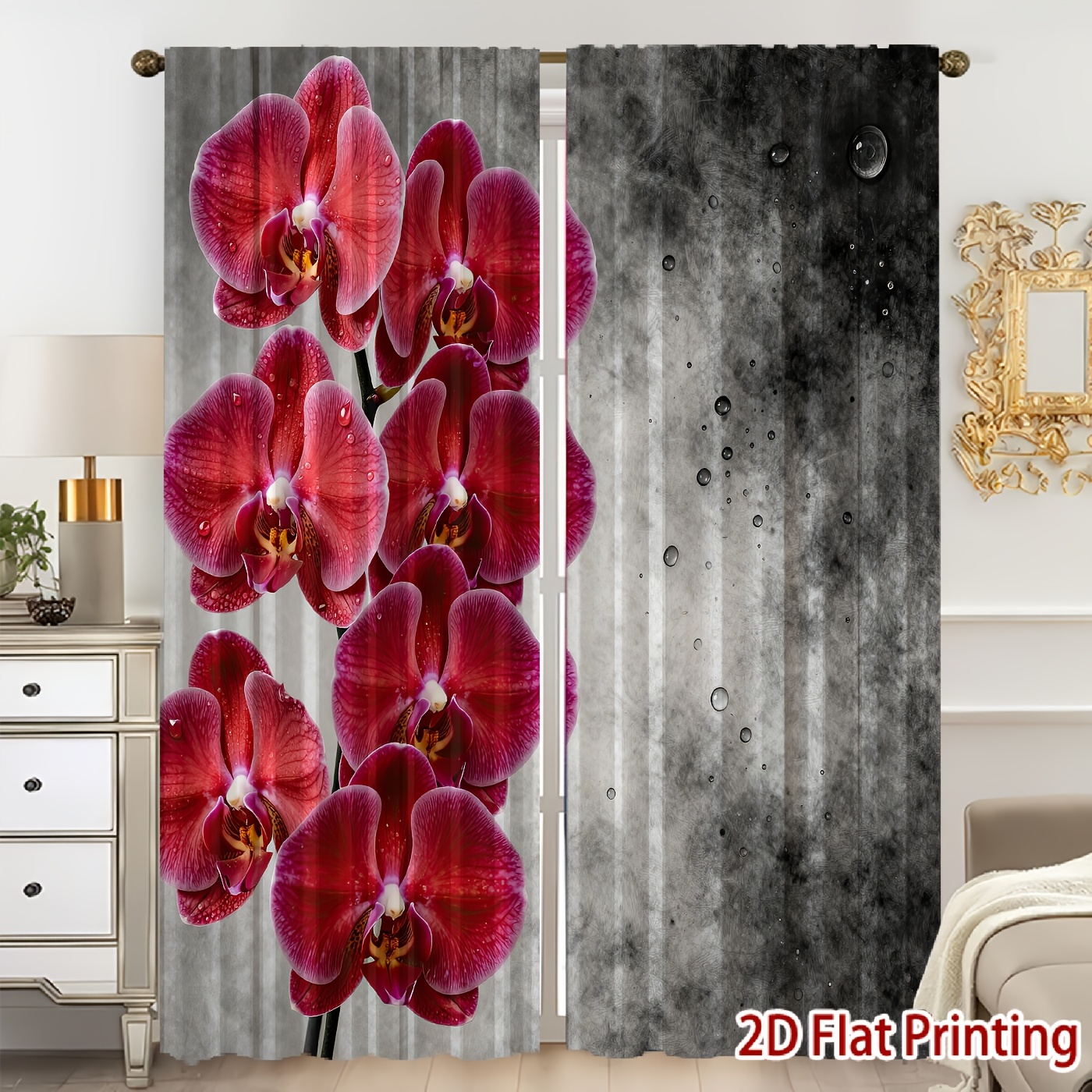 item picture 2d flat 2d flat product 2pcs 2d flat printing     pattern curtains soft lighting privacy protection pocket rod installation style for living room kitchen bedroom study balcony   apartment