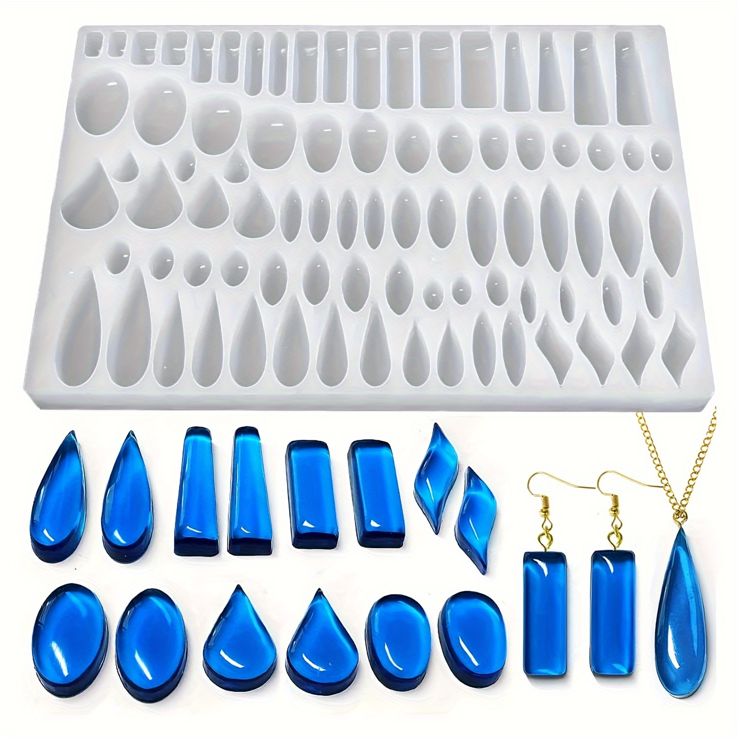 

1pc Moule en Silicone pour Boucles d'Oreilles avec 41 Paires, Moule en Résine UV en de Rectangulaire, Moule de pour la Fabrication de Bijoux Géométriques