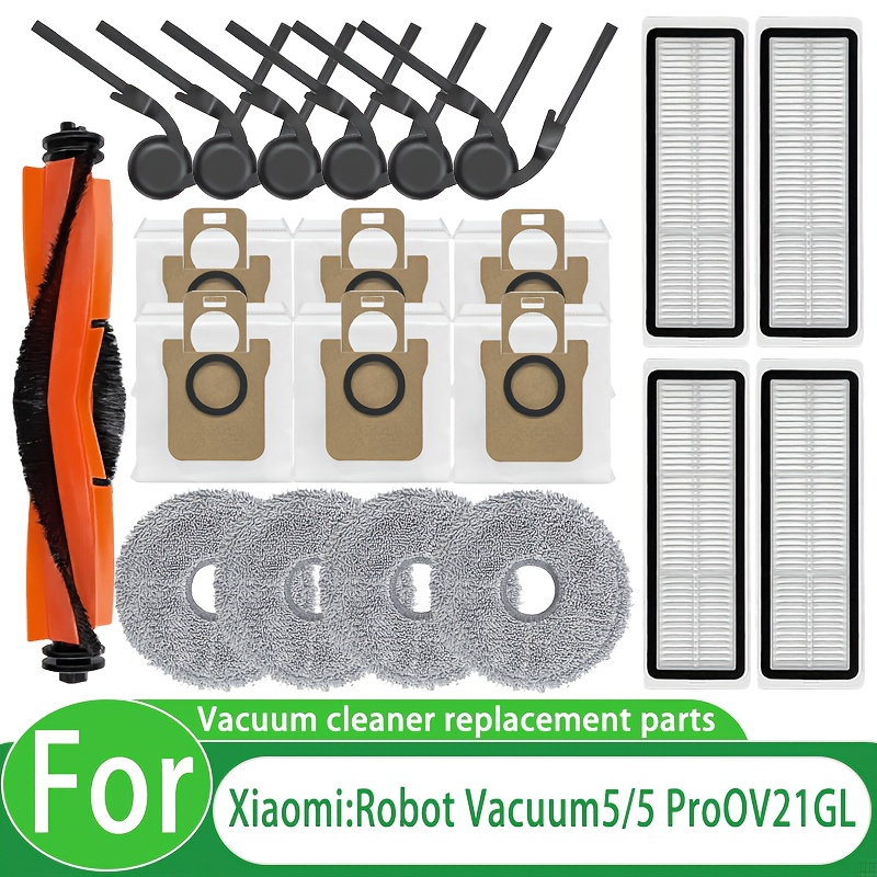 TEMU 21pcs Accessories For Xiaomi Robot Vacuum 5/5 Pro Robotic Vacuum Cleaner Replacement Parts Full Kit Includes Main Brush, Side Brushes, Filters,