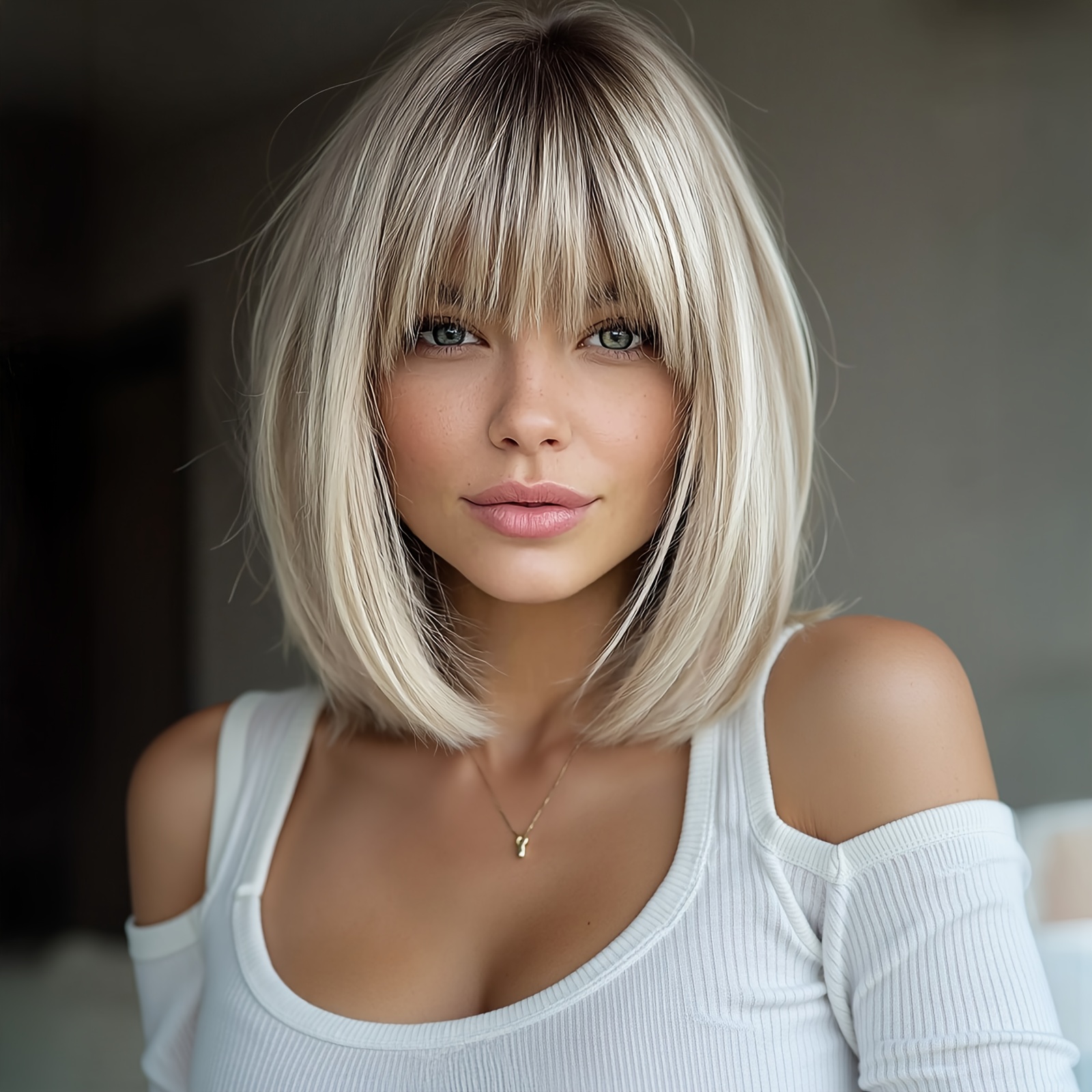 TEMU 12-inch High-temperature Fiber Wig With Bangs, Transitioning From Blonde To Brown, Featuring A Comfortable . Ideal For Beginners, Daily Wear,