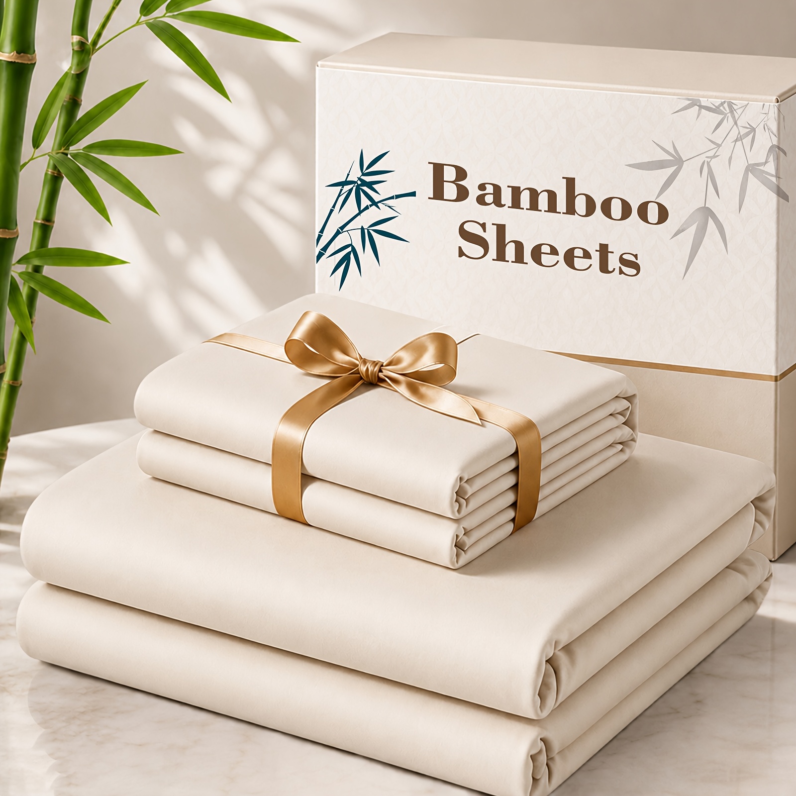 TEMU 3/4pcs Cooling Bamboo Bed Sheet Set, 3000 Tc Extra Deep Pocket 20 Inch Bed Sheet, Children Luxury & Cooling Sheet Set For Hot Sleepers, Wrinkle