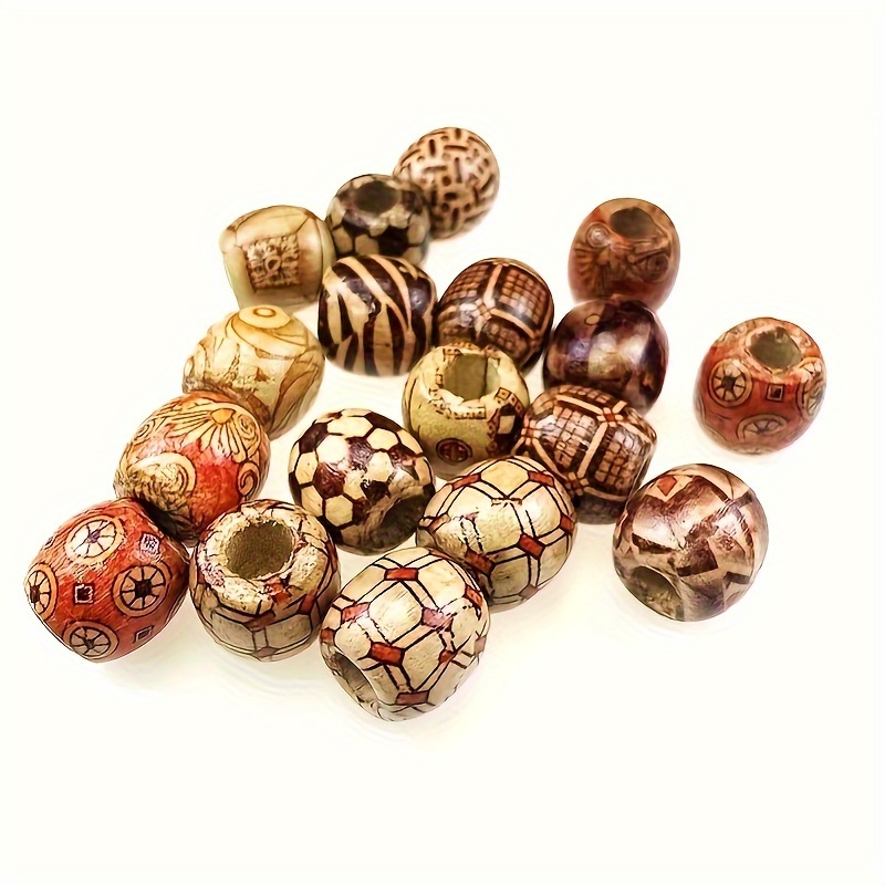 

50/30/10pcs 10/12/16mm Printed Large Hole Wooden Beads For Diy Bracelet Necklace, Jewelry Making Accessories