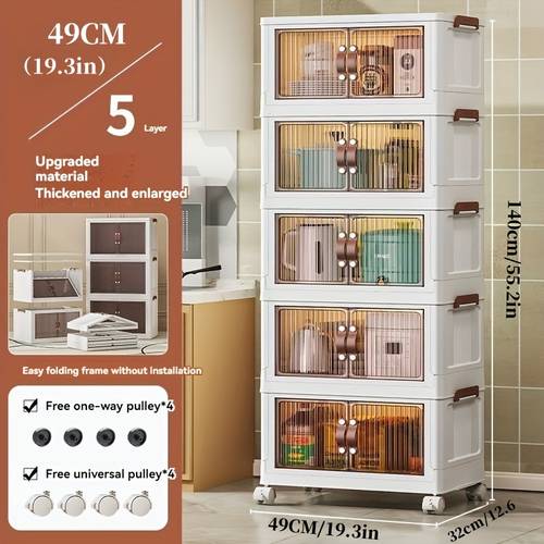 een set van vier witte opvouwbare opbergkasten met deksels en wielen, perfect om ruimte te besparen in kledingkasten voor kleding, beddengoed, snacks en speelgoed - duurzame organizers, ideaal voor slaapkamers en speelkamers