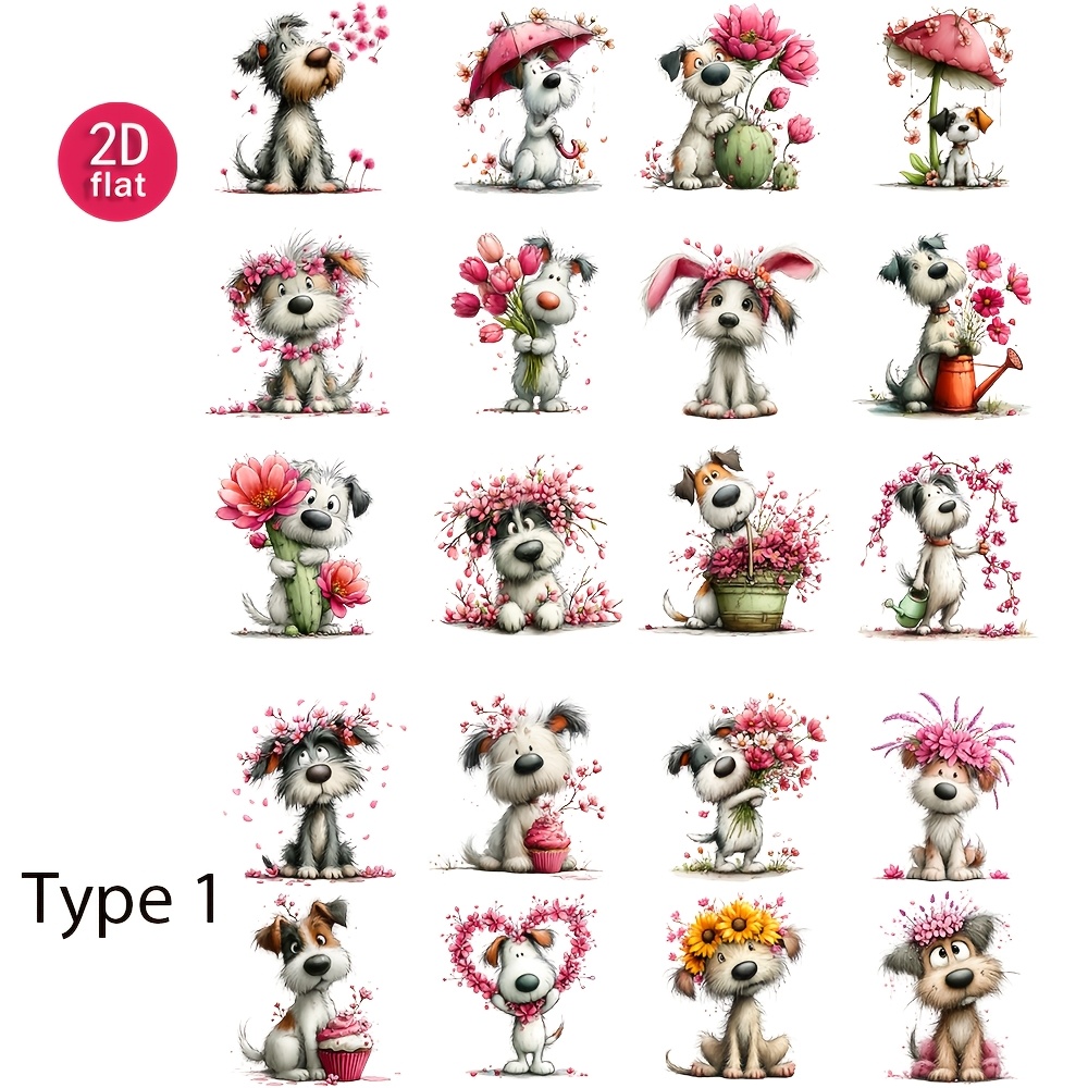 Image of 2d Flat Retro Spring Fun Pet Dog Planner Stickers For Decoration, 2d Cut Diary Album Photo Stationery Stickers