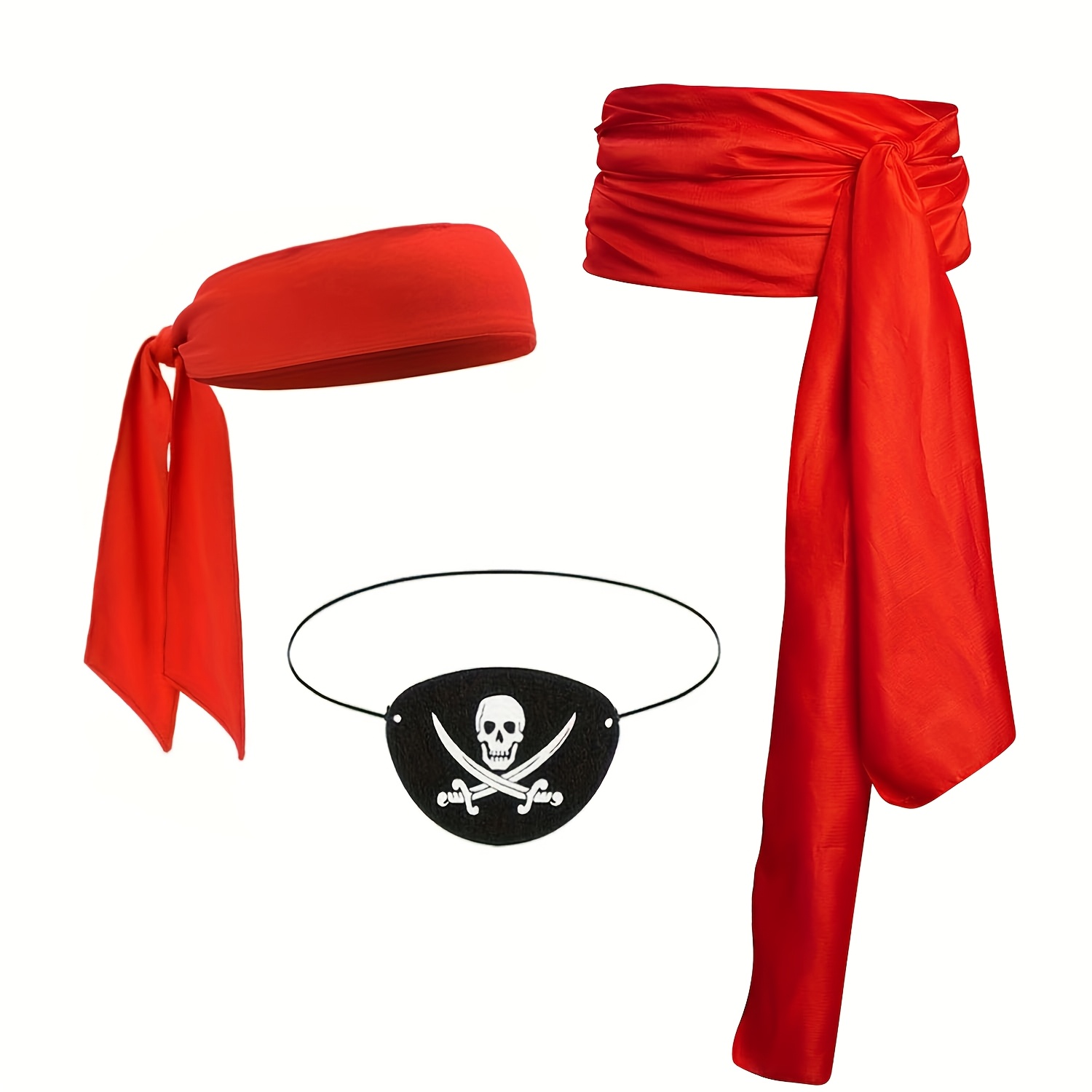 3pcs Pirate Red Prop Party Packs, Red Headscarf, Red Belt, Eye Mask, Suitable For Adult Men And Women. Halloween, Home Decoration, Theme Performance, Masquerade Ball, Party Favors. Party Supplies Set