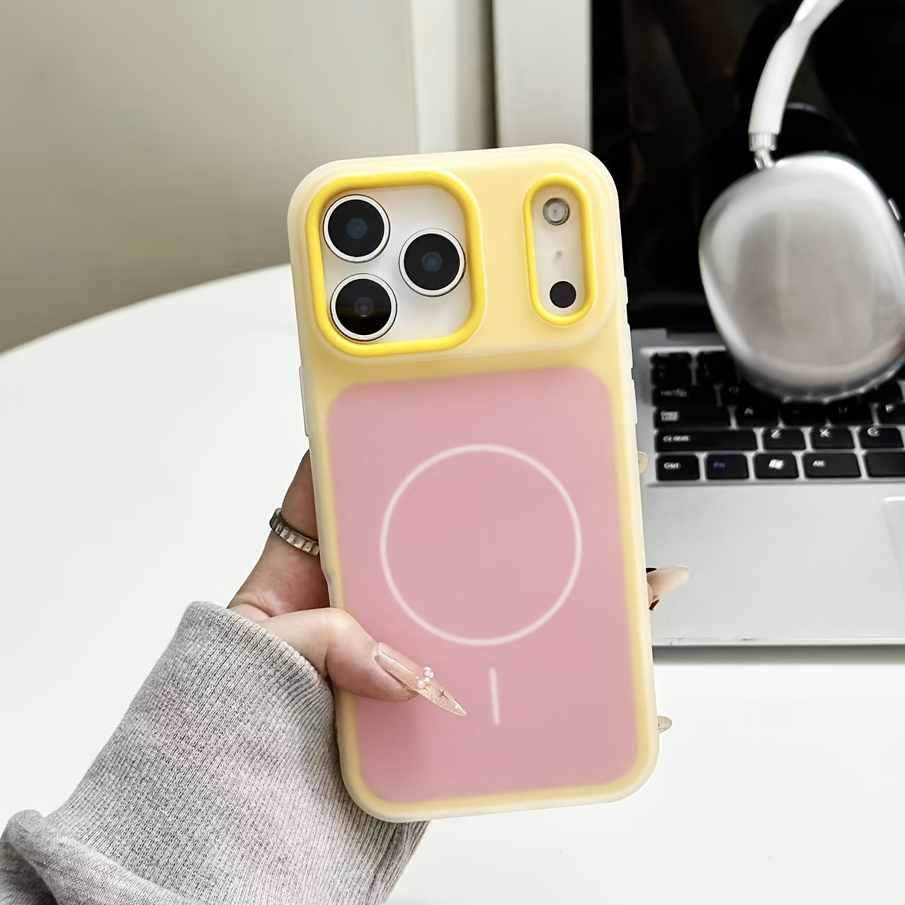 TEMU Coque de téléphone : Étui deux-en-un à pression magnétique à peau de gelée . Convient pour iPhone 17, iPhone 17 Pro Max, iPhone 17 Pro/16/11/13/