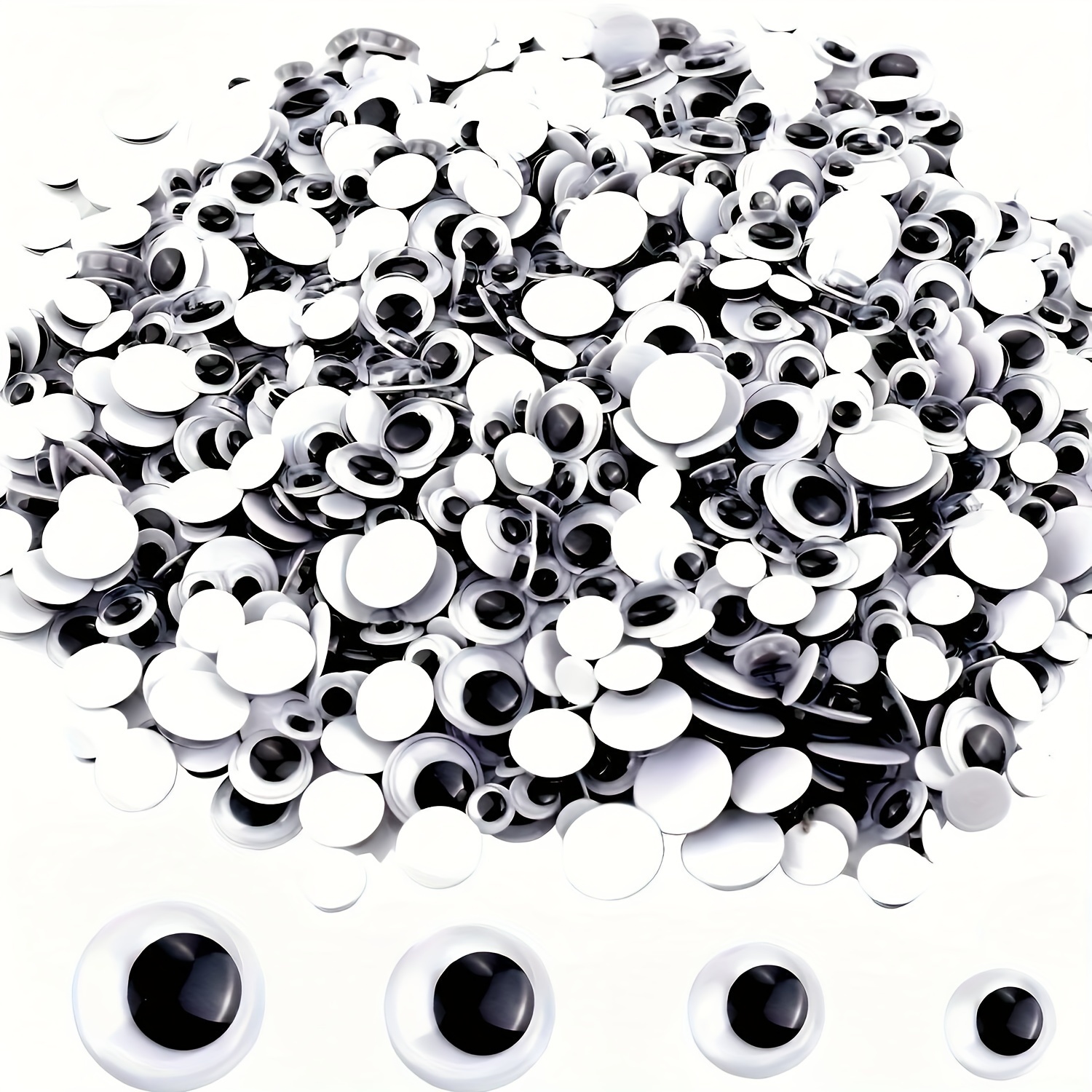 

300/500/1000pcs Assorted Sizes 8mm-15mm Black Shakey Eyes, Adhesive Back, Plastic, Colors, Diy Crafts Doll Making Sewing Supplies, Art Supplies, Craft Tools & Accessories