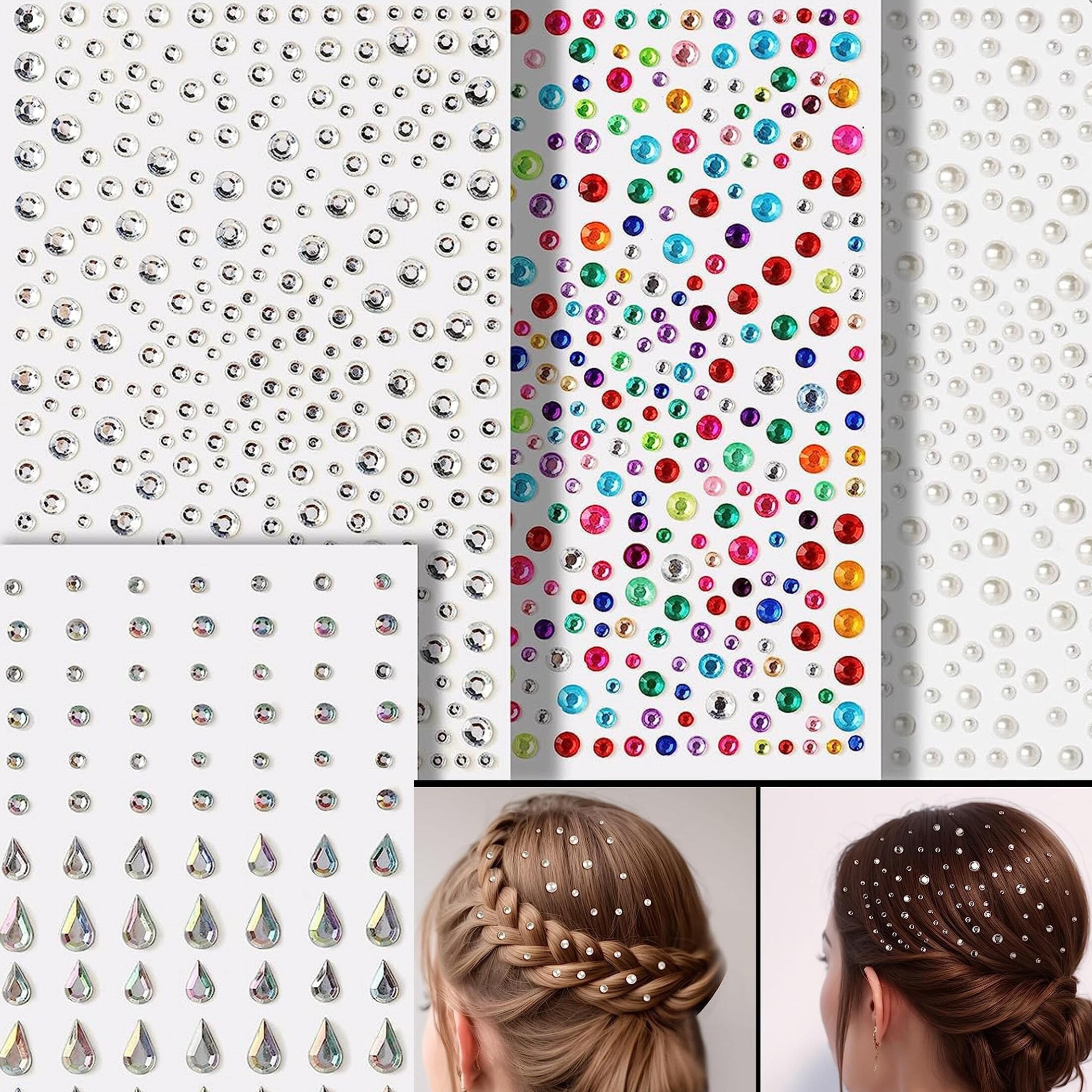 

4pcs Faux Pearl & Rhinestone Self Adhesive Decorative Stickers For Bride's Hairstyle And Face, No Glue Needed, Acrylic Material