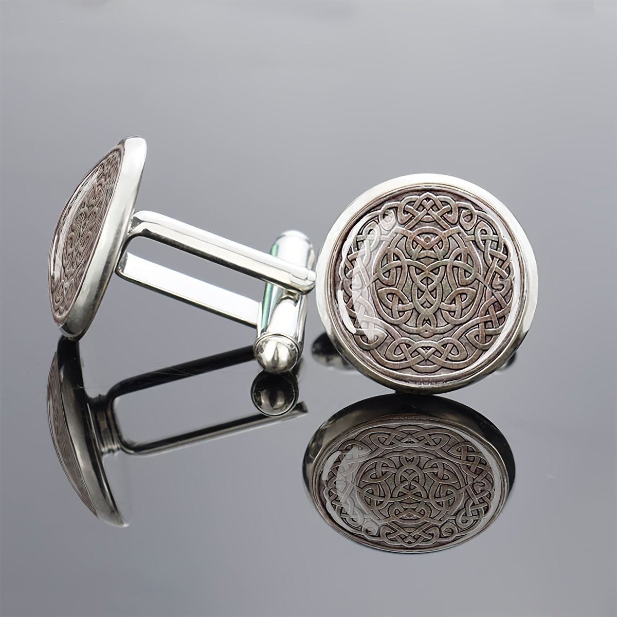 TEMU 1 Pair Cufflinks Glass Inlay Celtic Men's Formal Jewelry Gift Elegant Round Decorative Shirt Accessories Fashionable Dressy Wear