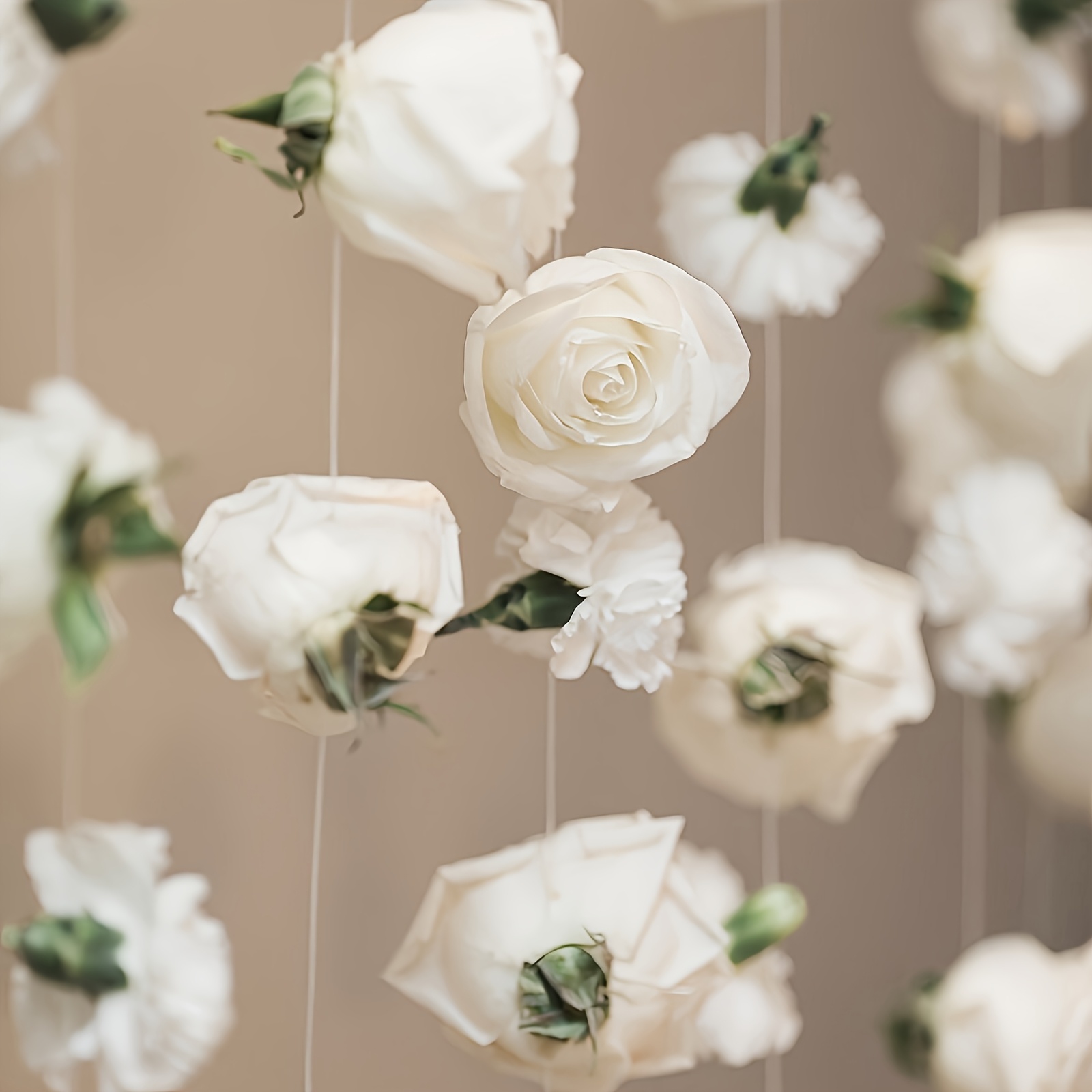 102pcs White Rose Waterfalls Set With 100pcs Fake Rose Flower And 2 Roll Of Transparent Rope For Valentine Day Wedding Party Decor Bridal Shower Birthday Room Decor Supplies