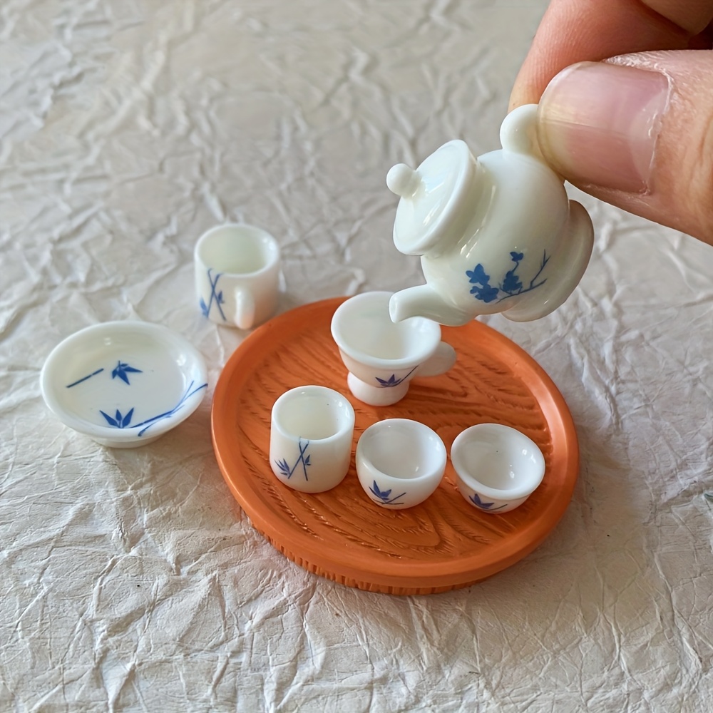 TEMU 8pcs/set, Dollhouse Mini Vintage Chinese Teapot Resin Cup Ornament Creative Miniature Scene Dollhouse Decoration Desktop Ornaments, Craft Party