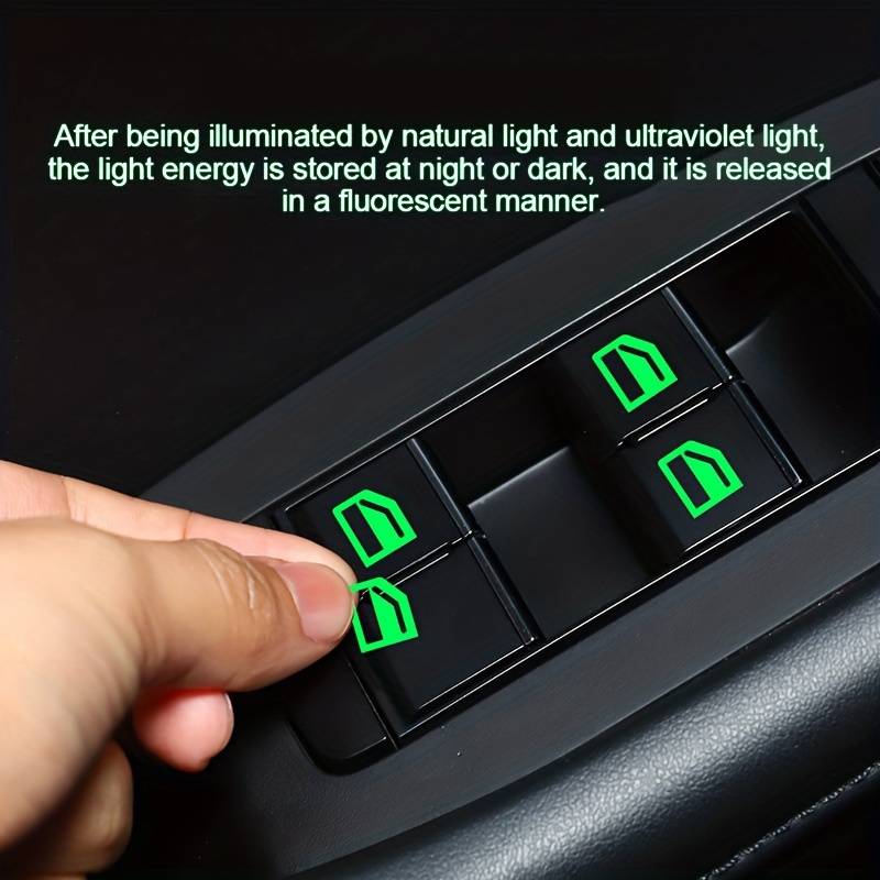 1set Universal Car Window Button Glow Stickers - Fluorescent Green, Blue, Orange Functional Button Decals Suitable for Car Interior Accessories