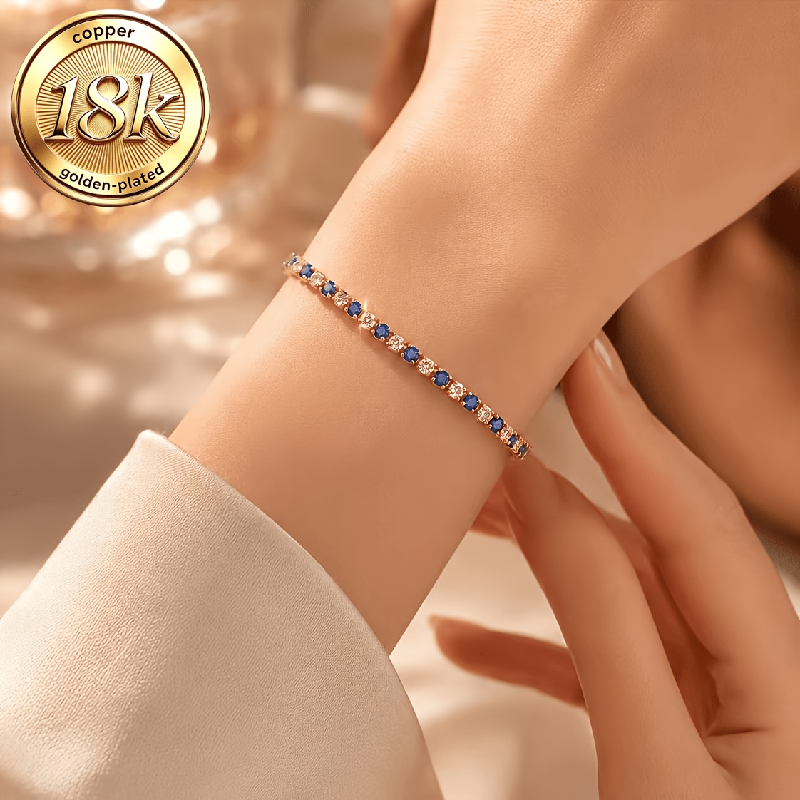 TEMU Bracelet 18K Doré Placé Bleu et Blanc 2026, Cadeau d'Anniversaire Parfait pour Épouse, Idéal pour Banquets et Diverses Occasions, Élégant, Sexy,