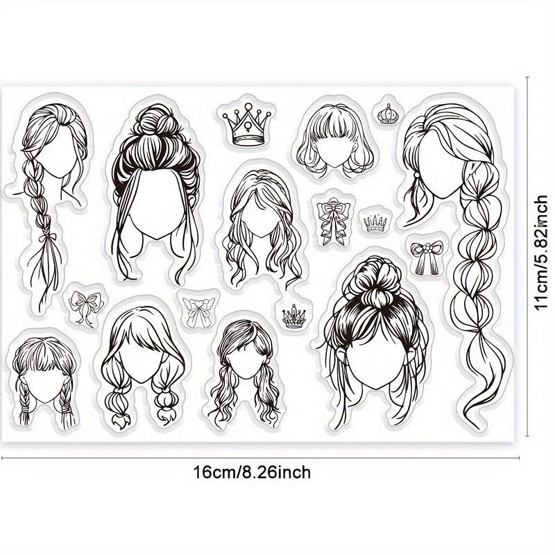 Image of 1pc Hair Style Transparent Seal Set 17pcs Silicone Seal For Log Transparent Stamp For Character Design Transparent Silicone Seal For Card Making Photo