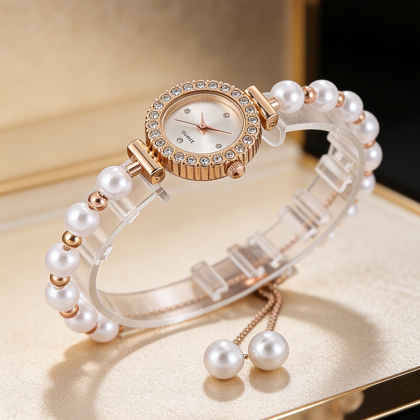 A Stylish And Easy Adjustable Quartz Watch with a Pearl Bead Bracelet, Perfect As a Graduation Gift for Students And an Ideal Present for Friends And Family