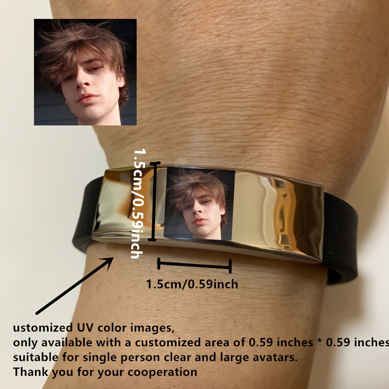 

Custom Photo Engraved Men's Bracelet - Adjustable Stainless Steel & Silicone Wristband, Perfect Valentine's Day Or Holiday Gift