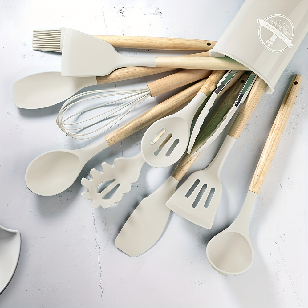 Set 16 Pezzi Utensili Da Cucina In Silicone Con Manico Legno