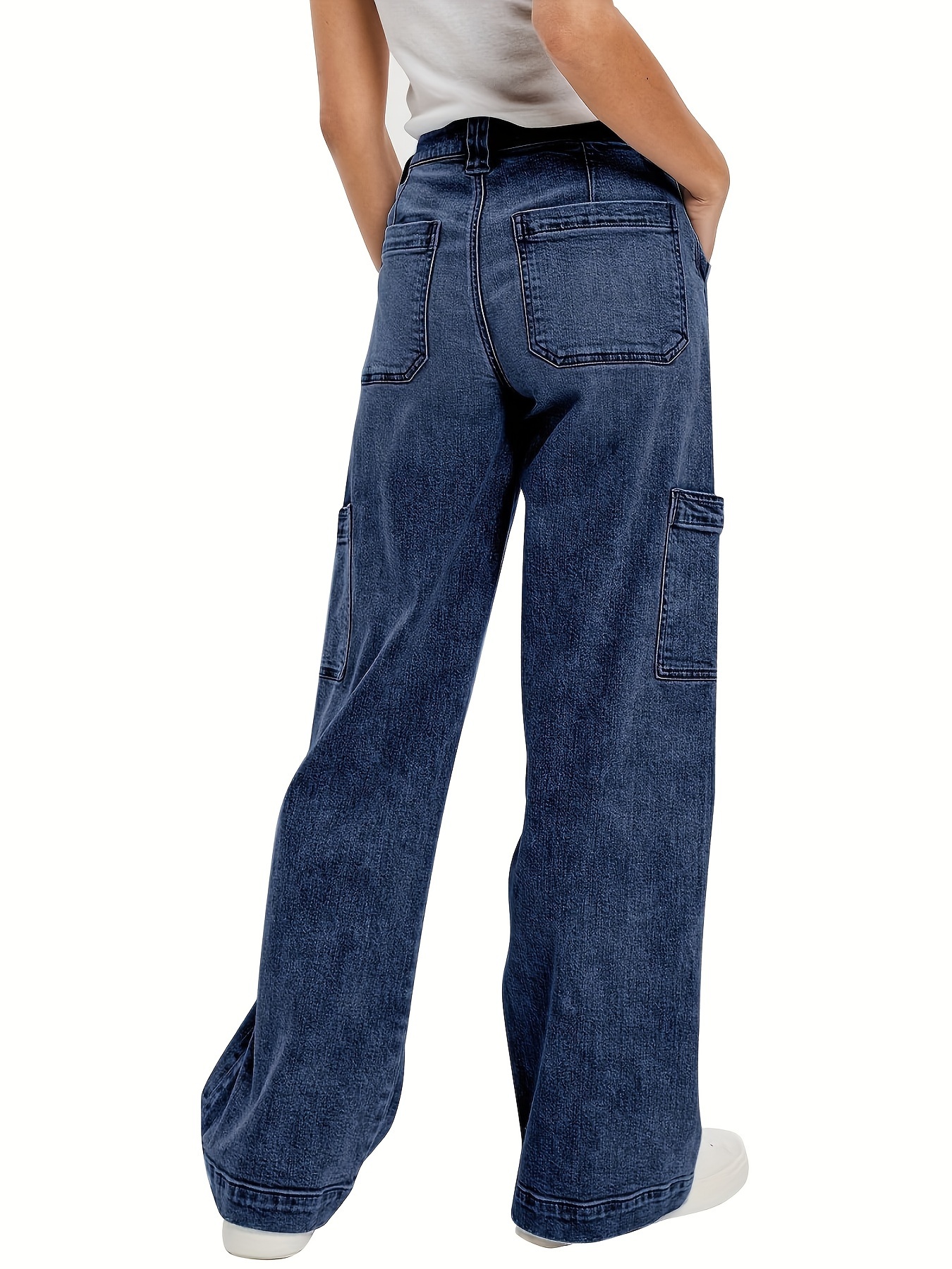 women's high waisted cargo jeans casual wide leg denim pants