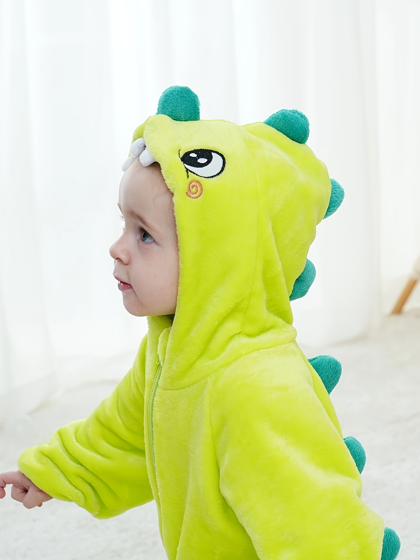 Kids Dinosaur Pajamas, Unisex Hooded Long Sleeve Romper, Embroidered Animal  Pattern, 100% Polyester Knit Fabric Plush Onesie for Halloween